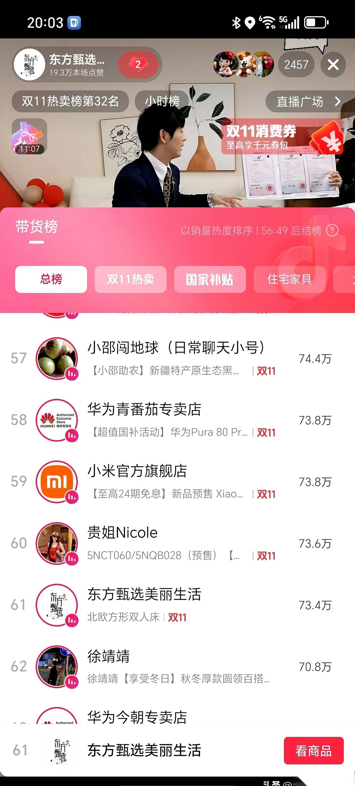 超百万代发网：双十一的东方甄选，缺失主心骨，销售气势大减
