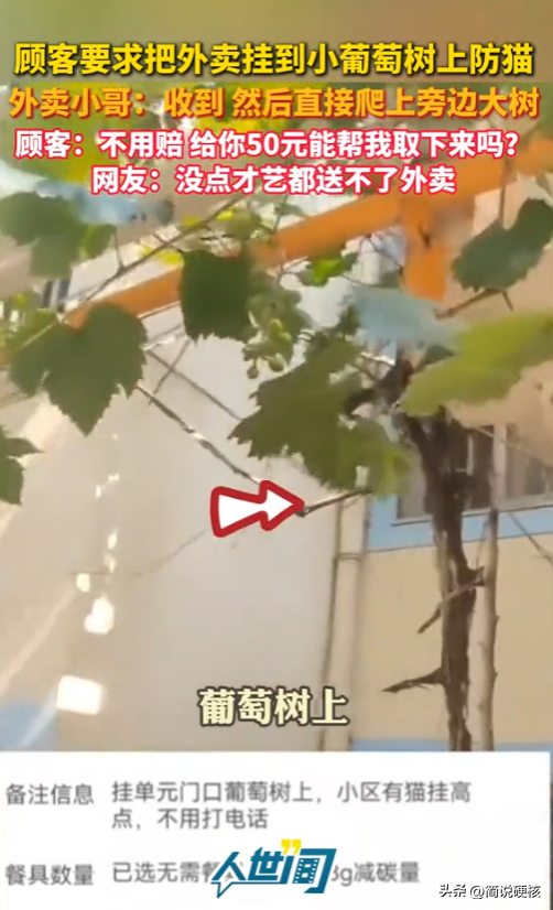 领先助手：外卖小哥爬树送餐引发网友热议，为满足顾客要求真是费尽心思！