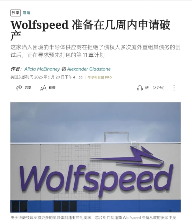 畅销助手：美国半导体巨头Wolfspeed申请倒闭，科技战中遭遇中国竞争者挑战