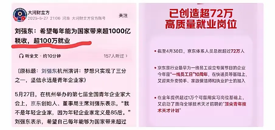 超评助手：刘强东提出千亿税收与百万就业目标，重新定义企业家责任