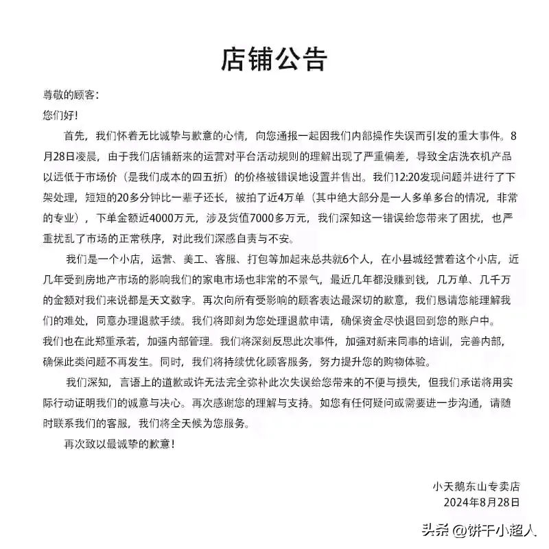 权重大师教程：小天鹅专卖店标错价损失惨重，消费者理性消费成关键！