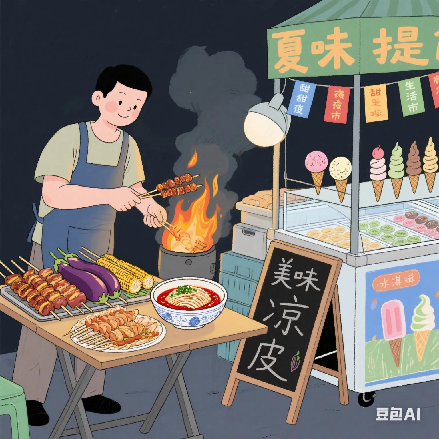 乐刷助手：夜市创业项目推荐，凉皮、烧烤与冰激凌的赚钱策略