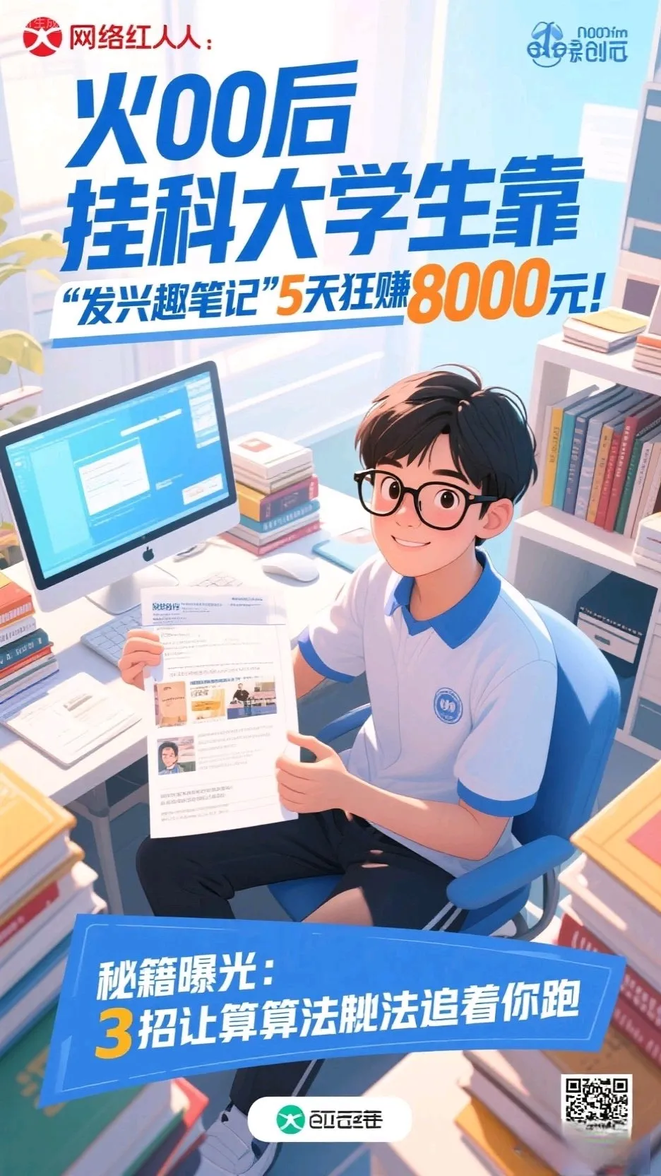 小Q助手邀请码：00后大学生逆袭，靠挂科笔记5天赚8000元，教你如何变现兴趣！