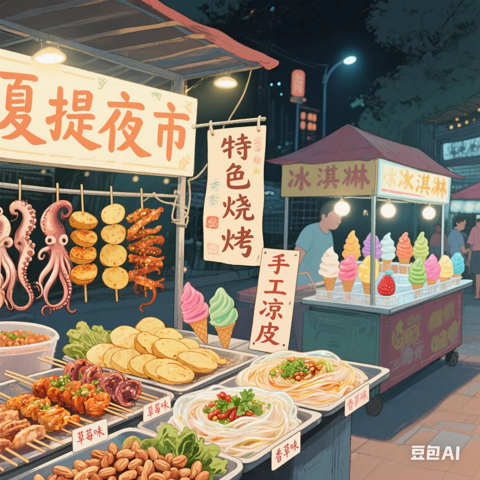 乐刷助手：夜市创业项目推荐，凉皮、烧烤与冰激凌的赚钱策略