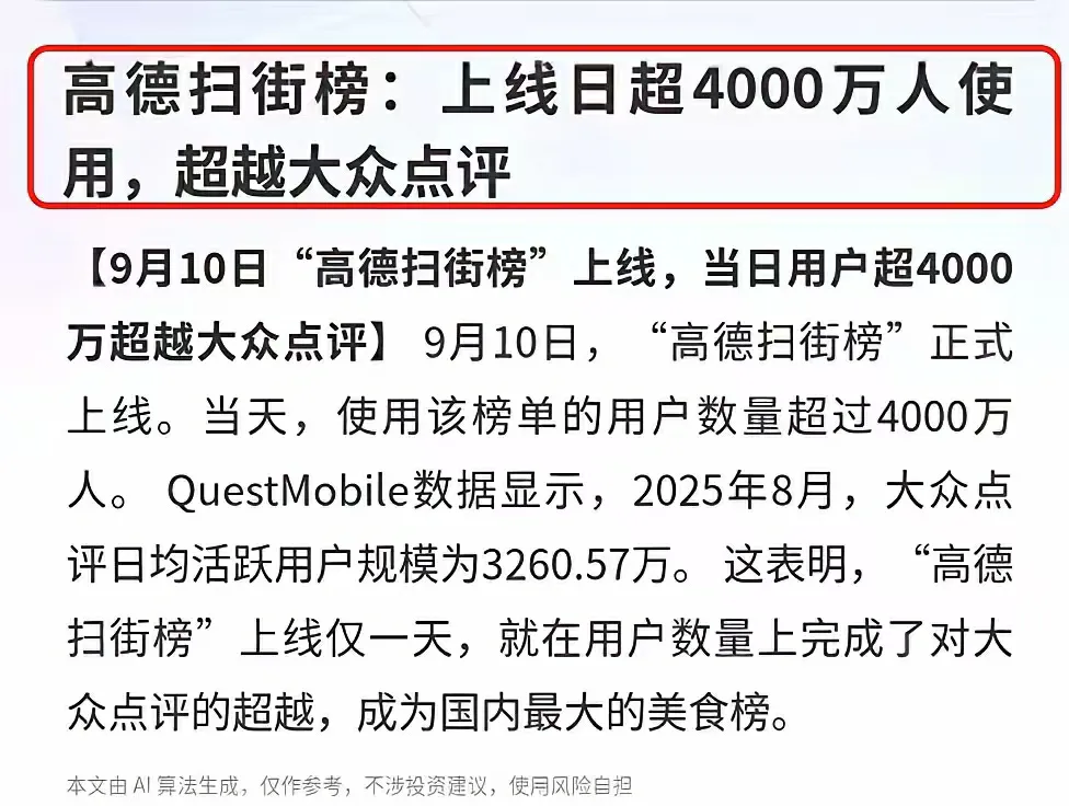潜力鸭小号：高德扫街榜首日火爆，颠覆点评行业新格局